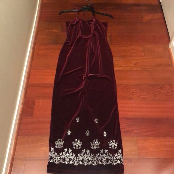 Joanna Design Maroon Fabric Dresses & Skirts - Joanna Design Velvety Stretch Fabric Sparkling Embellishments Maxi Evening Wear